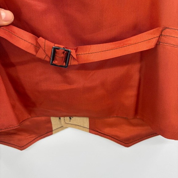 Mens Tan Linen Blend Button Down V Neck Sleeveless Vest 34R Orange Satin Back - Picture 15 of 16